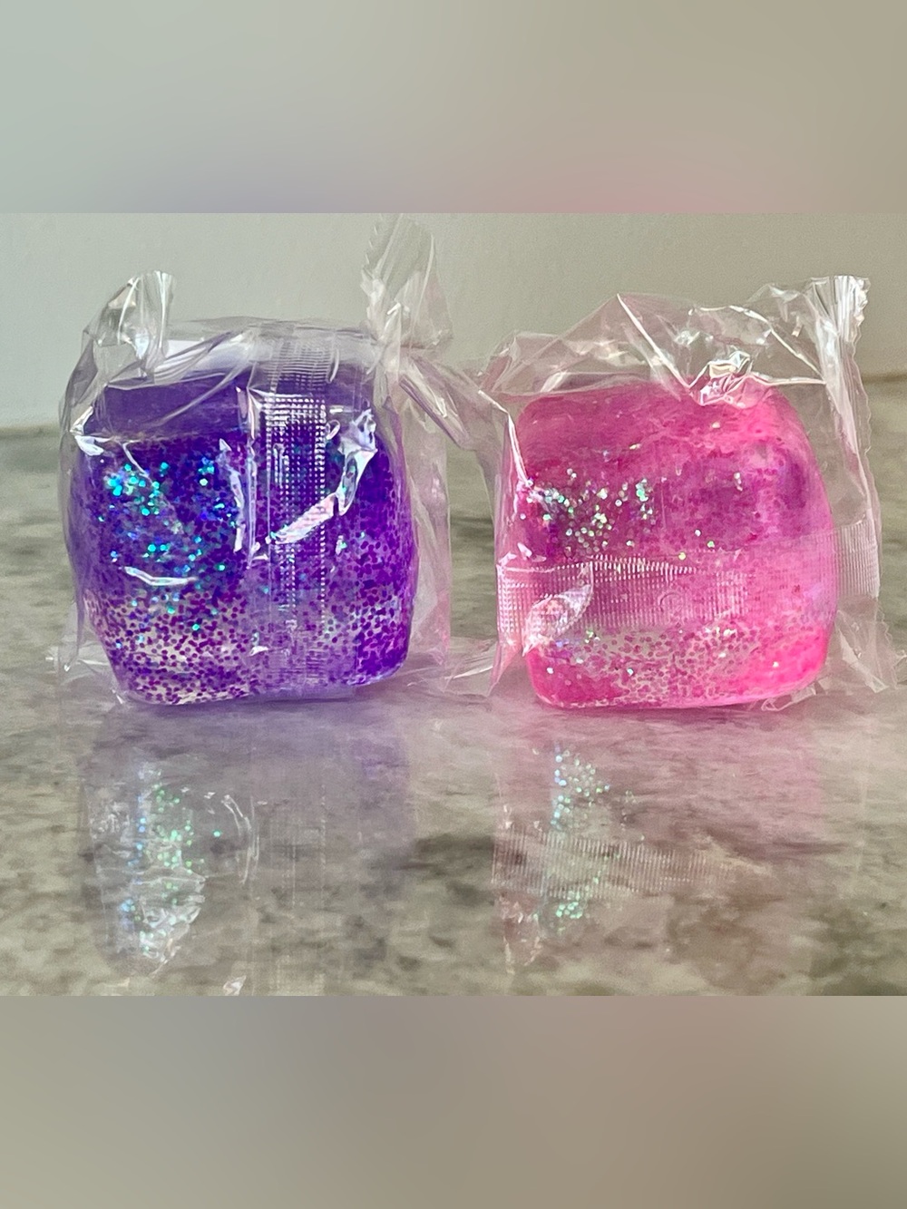 Glitter Pink and Purple Cube Squish Set of 2